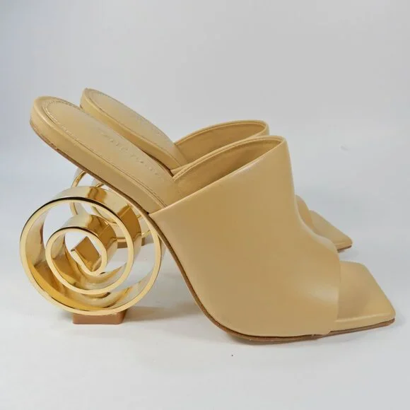Cult Gaia Ira Spiral Swirl Slide Mule SANDAL 35 5 Natural Gold Leather NEW $458 - Picture 6 of 15